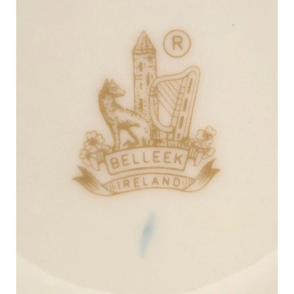 Vintage Belleek Porcelain Vase Ireland Shamrocks Rose Scalloped Rim 5” 1st Gold